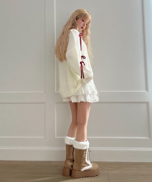 MORE self LOVE(モアセルフラブ)の「Lovely Ribbon Knit(ニット/セーター・レディース・レッド/ネイビー/オフホワイト・FREE)」の16枚目の写真