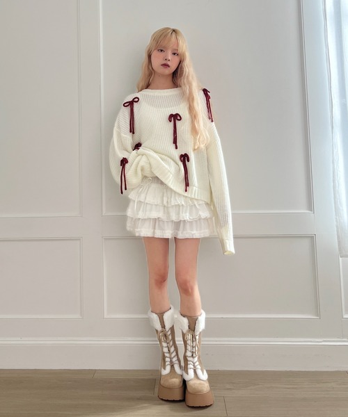 MORE self LOVE(モアセルフラブ)の「Lovely Ribbon Knit(ニット/セーター・レディース・レッド/ネイビー/オフホワイト・FREE)」の18枚目の写真