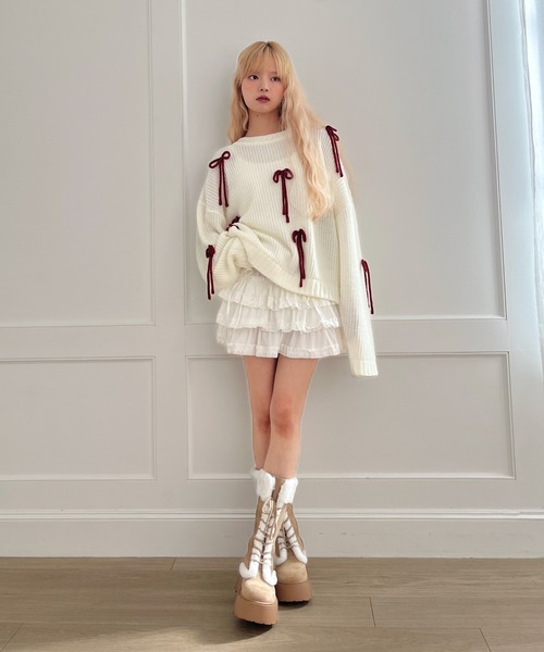 MORE self LOVE(モアセルフラブ)の「Lovely Ribbon Knit(ニット/セーター・レディース・レッド/ネイビー/オフホワイト・FREE)」の19枚目の写真