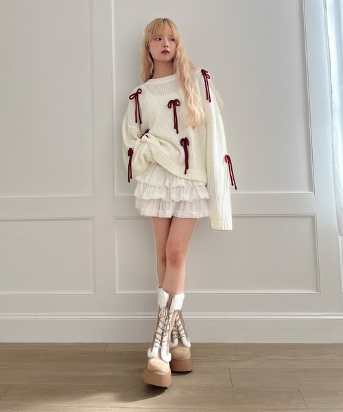 MORE self LOVE(モアセルフラブ)の「Lovely Ribbon Knit(ニット/セーター・レディース・レッド/ネイビー/オフホワイト・FREE)」の20枚目の写真