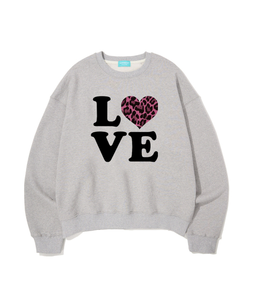 KATRINA K(カトリーナケイ)の「ラブピンクレオパードクロップスウェットTシャツ-メランジグレー(スウェット・レディース・グレー・FREE)」の1枚目の写真