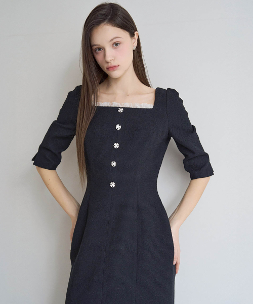 JULIY&CALLA（ジュリー&カラー）の「25SS カラー 112 ワンパインデイ ムアールツイードワンピース ブラック（ワンピース・レディース・その他・SMALL/MEDIUM）」の6枚目の写真