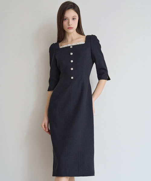 JULIY&CALLA（ジュリー&カラー）の「25SS カラー 112 ワンパインデイ ムアールツイードワンピース ブラック（ワンピース・レディース・その他・SMALL/MEDIUM）」の7枚目の写真