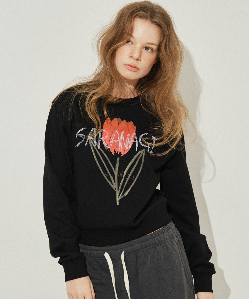 SARANAGI（サラナギ）の「SE05810- crop sweatshirt (black)（スウェット・レディース・ブラック・FREE）」の3枚目の写真