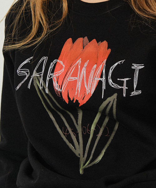 SARANAGI（サラナギ）の「SE05810- crop sweatshirt (black)（スウェット・レディース・ブラック・FREE）」の4枚目の写真