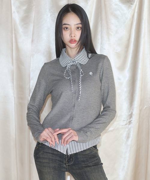 MSGirl(エムエスジーガール)の「フェイクレイヤードチェックシャツ(シャツ/ブラウス・レディース・グレー/ネイビー・F)」の3枚目の写真