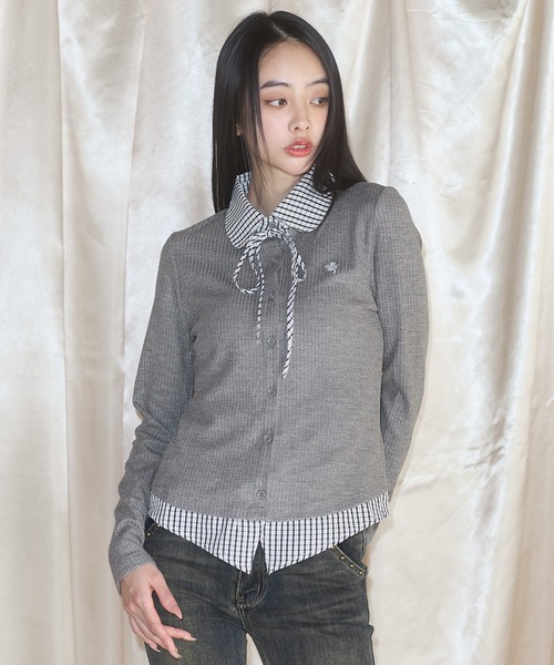 MSGirl(エムエスジーガール)の「フェイクレイヤードチェックシャツ(シャツ/ブラウス・レディース・グレー/ネイビー・F)」の4枚目の写真