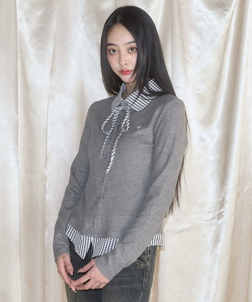 MSGirl(エムエスジーガール)の「フェイクレイヤードチェックシャツ(シャツ/ブラウス・レディース・グレー/ネイビー・F)」の5枚目の写真