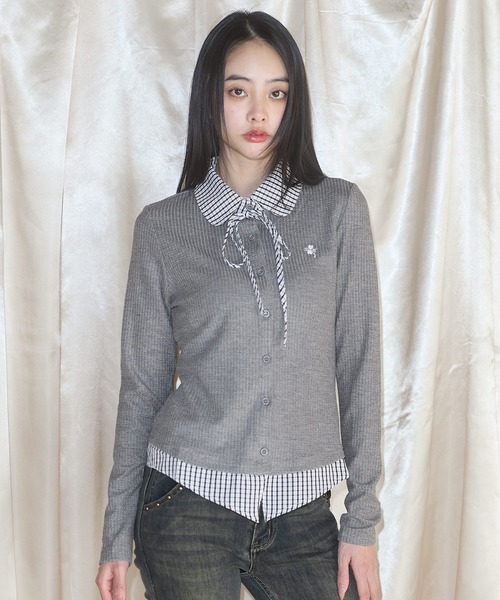 MSGirl(エムエスジーガール)の「フェイクレイヤードチェックシャツ(シャツ/ブラウス・レディース・グレー/ネイビー・F)」の6枚目の写真