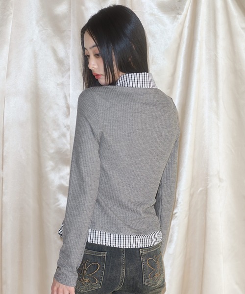 MSGirl(エムエスジーガール)の「フェイクレイヤードチェックシャツ(シャツ/ブラウス・レディース・グレー/ネイビー・F)」の7枚目の写真