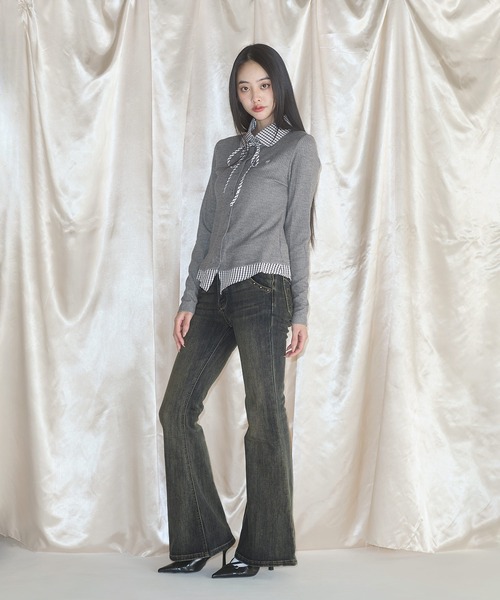 MSGirl(エムエスジーガール)の「フェイクレイヤードチェックシャツ(シャツ/ブラウス・レディース・グレー/ネイビー・F)」の8枚目の写真