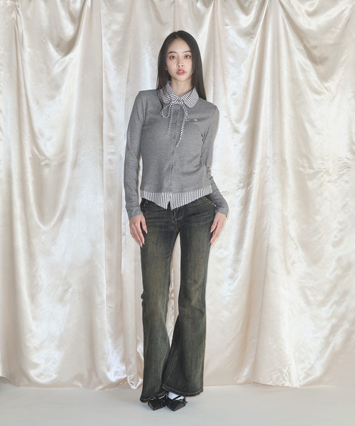 MSGirl(エムエスジーガール)の「フェイクレイヤードチェックシャツ(シャツ/ブラウス・レディース・グレー/ネイビー・F)」の9枚目の写真