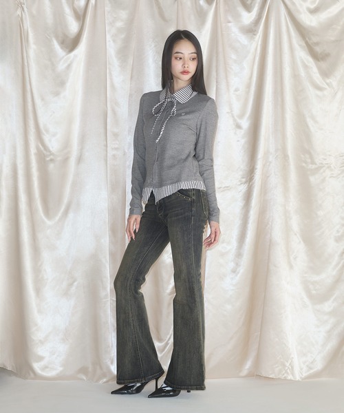 MSGirl(エムエスジーガール)の「フェイクレイヤードチェックシャツ(シャツ/ブラウス・レディース・グレー/ネイビー・F)」の10枚目の写真