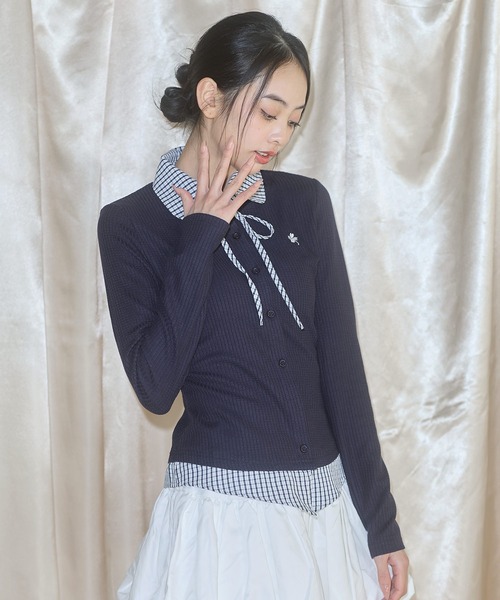 MSGirl(エムエスジーガール)の「フェイクレイヤードチェックシャツ(シャツ/ブラウス・レディース・グレー/ネイビー・F)」の14枚目の写真