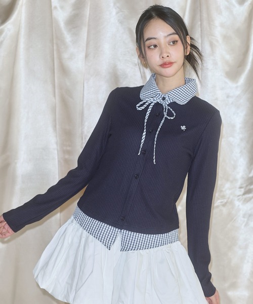 MSGirl(エムエスジーガール)の「フェイクレイヤードチェックシャツ(シャツ/ブラウス・レディース・グレー/ネイビー・F)」の15枚目の写真