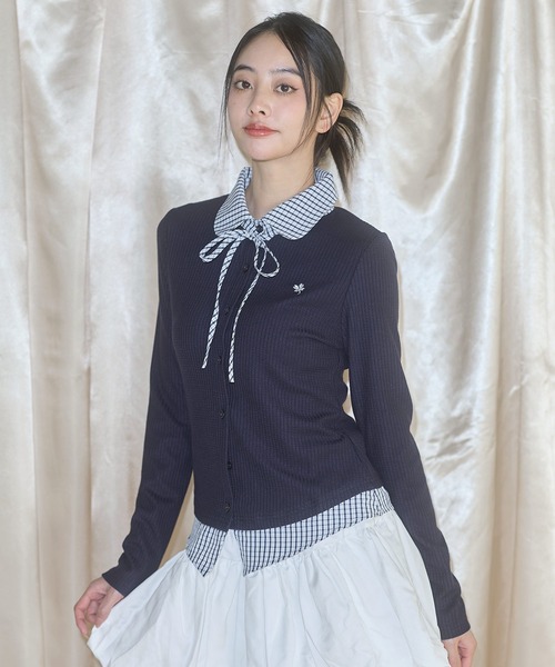 MSGirl(エムエスジーガール)の「フェイクレイヤードチェックシャツ(シャツ/ブラウス・レディース・グレー/ネイビー・F)」の13枚目の写真