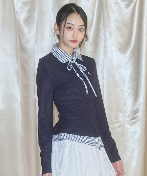 MSGirl(エムエスジーガール)の「フェイクレイヤードチェックシャツ(シャツ/ブラウス・レディース・グレー/ネイビー・F)」の16枚目の写真