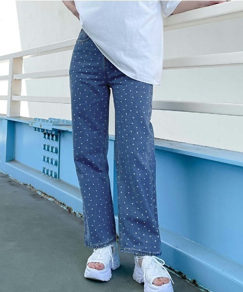 GORGE（ゴージ）の「《小花柄デニム×ゆるストレート》レディース デニムパンツ 体型カバー  春夏秋冬（その他パンツ・レディース・ブルー/ブラック/ライトブルー・M/S）」の3枚目の写真