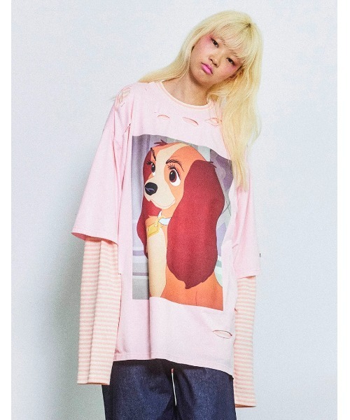 Little sunny bite（リトルサニーバイト）の「【8】【it】【little sunny bite Disney collection】 lady fake layered long tee（Tシャツ/カットソー・レディース・ピンク/ホワイト/ブラック・SMALL/MEDIUM）」の3枚目の写真