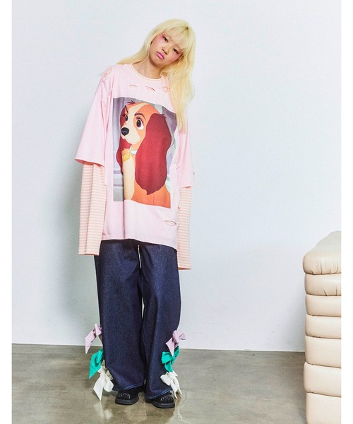 Little sunny bite（リトルサニーバイト）の「【8】【it】【little sunny bite Disney collection】 lady fake layered long tee（Tシャツ/カットソー・レディース・ピンク/ホワイト/ブラック・SMALL/MEDIUM）」の17枚目の写真