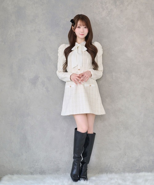 Rosé Muse ribbon tie tweed mini onepiece Ribbon tie tweed mini onepiece（ワンピース）｜Rose Muse（ロゼ