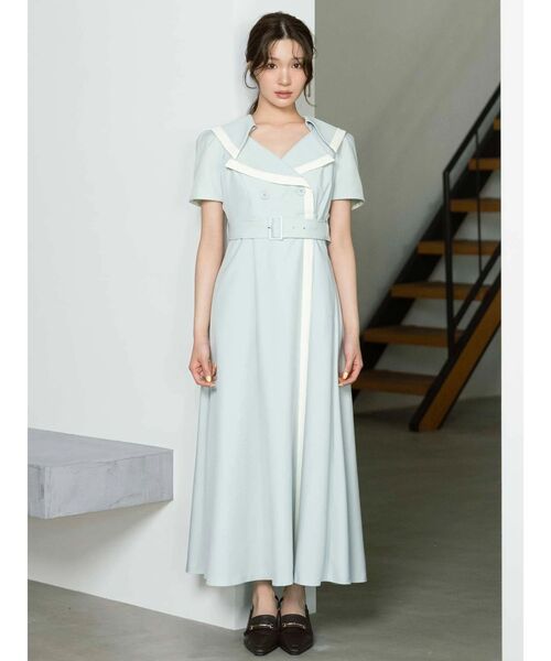 MERCURYDUO（マーキュリーデュオ）の「バイカラーハーフスリーブトレンチフレアワンピース（ワンピース・レディース・ミント/ベージュ/グレー/ブラック・SMALL/MEDIUM）」の4枚目の写真