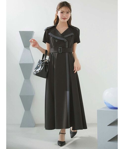 MERCURYDUO（マーキュリーデュオ）の「バイカラーハーフスリーブトレンチフレアワンピース（ワンピース・レディース・ミント/ベージュ/グレー/ブラック・SMALL/MEDIUM）」の2枚目の写真