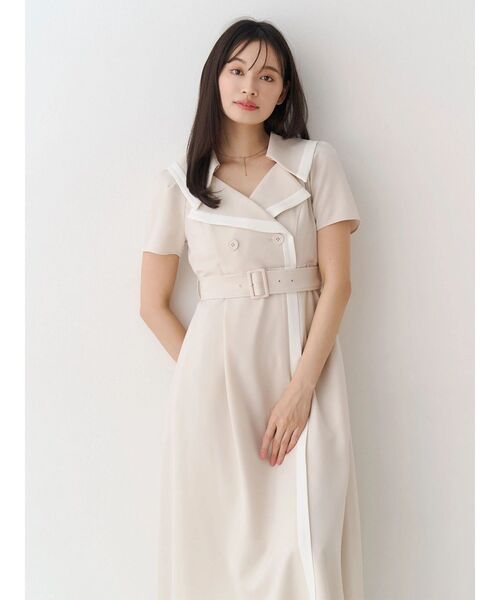 バイカラーハーフスリーブトレンチフレアワンピース（ワンピース