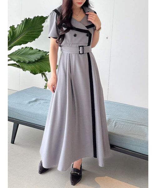 MERCURYDUO（マーキュリーデュオ）の「バイカラーハーフスリーブトレンチフレアワンピース（ワンピース・レディース・ミント/ベージュ/グレー/ブラック・SMALL/MEDIUM）」の5枚目の写真