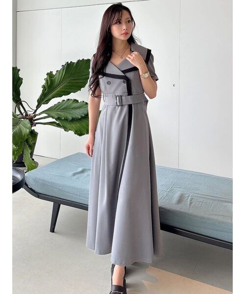 MERCURYDUO（マーキュリーデュオ）の「バイカラーハーフスリーブトレンチフレアワンピース（ワンピース・レディース・ミント/ベージュ/グレー/ブラック・SMALL/MEDIUM）」の7枚目の写真