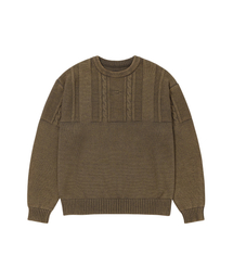 Washed Cable Pullover Khaki Brown