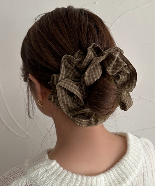 apres jour clair】チェック柄ビッグシュシュ（シュシュ）｜apres jour