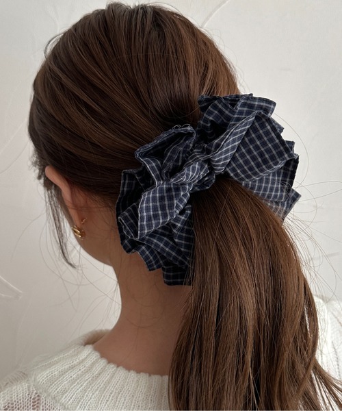 apres jour clair】チェック柄ビッグシュシュ（シュシュ）｜apres jour