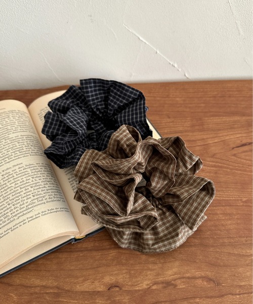 apres jour clair】チェック柄ビッグシュシュ（シュシュ）｜apres jour