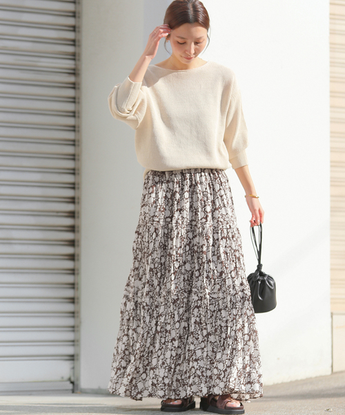 JOURNAL STANDARD relume（ジャーナルスタンダード　レリューム）の「《WEB限定追加 / 新色》コットンボイルクリンクルティアードスカート（柄）（スカート・レディース・サックスブルー/ブラック系その他/グリーン系その他/ブラウン・FREE）」の12枚目の写真