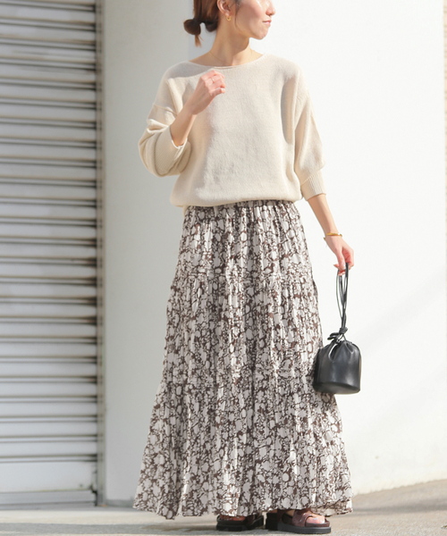 JOURNAL STANDARD relume（ジャーナルスタンダード　レリューム）の「《WEB限定追加 / 新色》コットンボイルクリンクルティアードスカート（柄）（スカート・レディース・サックスブルー/ブラック系その他/グリーン系その他/ブラウン・FREE）」の13枚目の写真