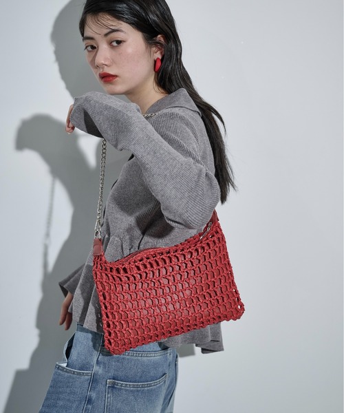 THE YOn（ザヨン）の「チェーンストラップ雑材メッシュバッグ（ハンドバッグ・レディース・ナチュラル/レッド/ブラウン・FREE）」の21枚目の写真