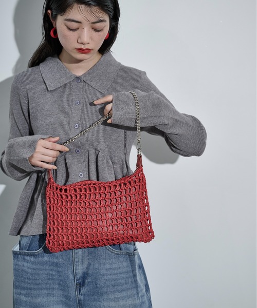 THE YOn（ザヨン）の「チェーンストラップ雑材メッシュバッグ（ハンドバッグ・レディース・ナチュラル/レッド/ブラウン・FREE）」の22枚目の写真