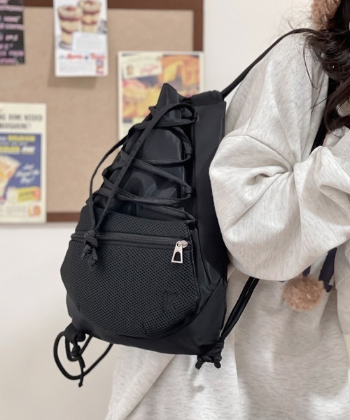 SHEPP（シープ）の「ドローストリング ナイロンバックパック ナップザック（バックパック/リュック・メンズ・グレー/ブラック・F）」の2枚目の写真