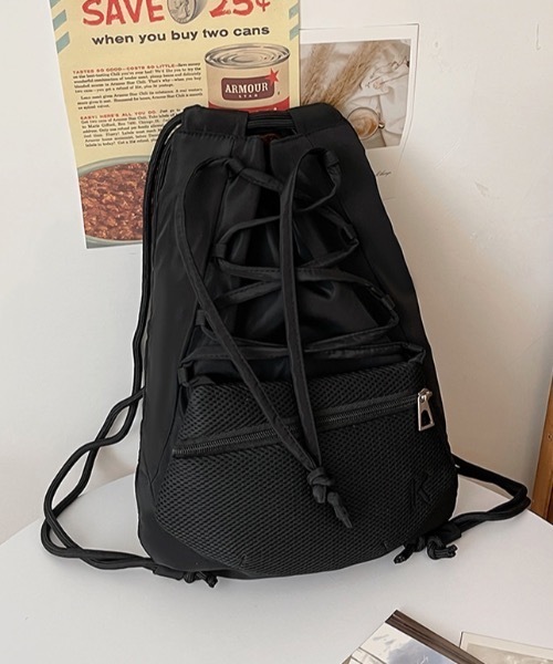 SHEPP（シープ）の「ドローストリング ナイロンバックパック ナップザック（バックパック/リュック・メンズ・グレー/ブラック・F）」の12枚目の写真