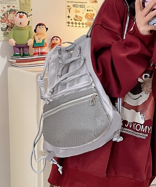 SHEPP（シープ）の「ドローストリング ナイロンバックパック ナップザック（バックパック/リュック・メンズ・グレー/ブラック・F）」の18枚目の写真