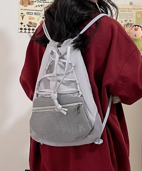 SHEPP（シープ）の「ドローストリング ナイロンバックパック ナップザック（バックパック/リュック・メンズ・グレー/ブラック・F）」の19枚目の写真