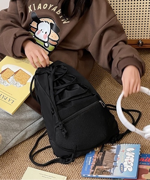 SHEPP（シープ）の「ドローストリング ナイロンバックパック ナップザック（バックパック/リュック・メンズ・グレー/ブラック・F）」の8枚目の写真