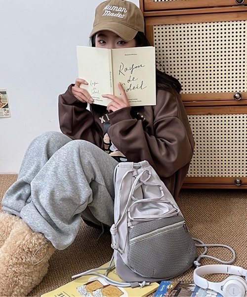SHEPP（シープ）の「ドローストリング ナイロンバックパック ナップザック（バックパック/リュック・メンズ・グレー/ブラック・F）」の15枚目の写真