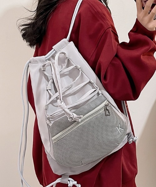 SHEPP（シープ）の「ドローストリング ナイロンバックパック ナップザック（バックパック/リュック・メンズ・グレー/ブラック・F）」の17枚目の写真
