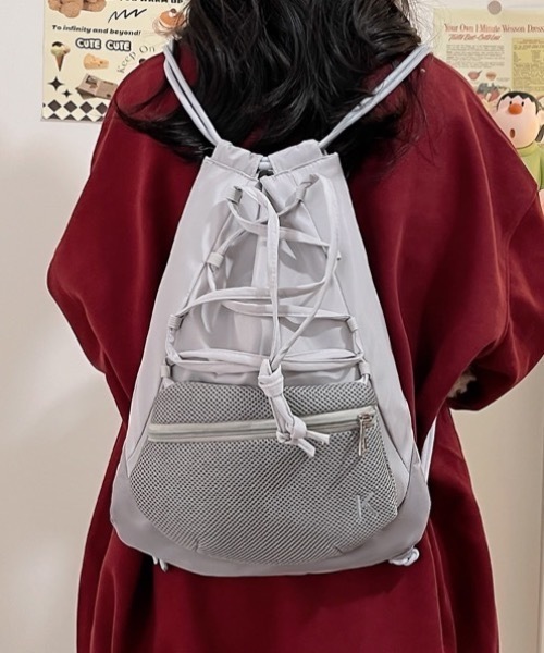 SHEPP（シープ）の「ドローストリング ナイロンバックパック ナップザック（バックパック/リュック・メンズ・グレー/ブラック・F）」の20枚目の写真