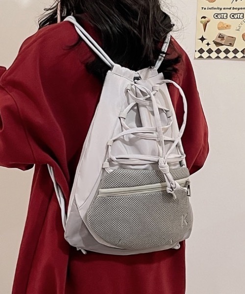 SHEPP（シープ）の「ドローストリング ナイロンバックパック ナップザック（バックパック/リュック・メンズ・グレー/ブラック・F）」の21枚目の写真
