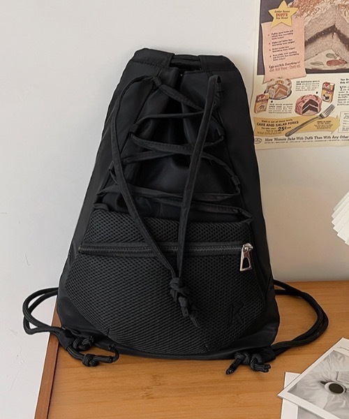 SHEPP（シープ）の「ドローストリング ナイロンバックパック ナップザック（バックパック/リュック・メンズ・グレー/ブラック・F）」の11枚目の写真