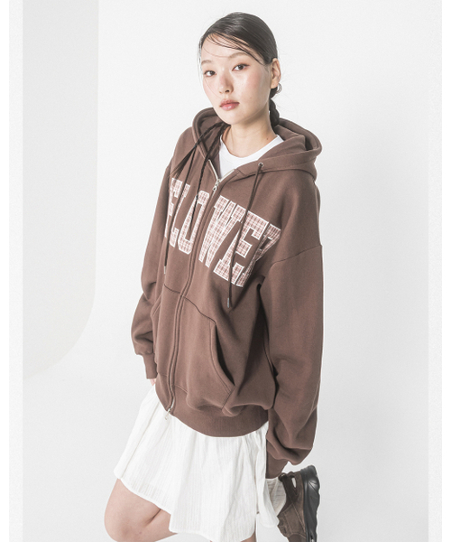 HAVISM(ヘビズム)の「CHECK PATCH FLOWER ZIP UP HOOD(BROWN)(パーカー・レディース・その他・ONE SIZE)」の2枚目の写真