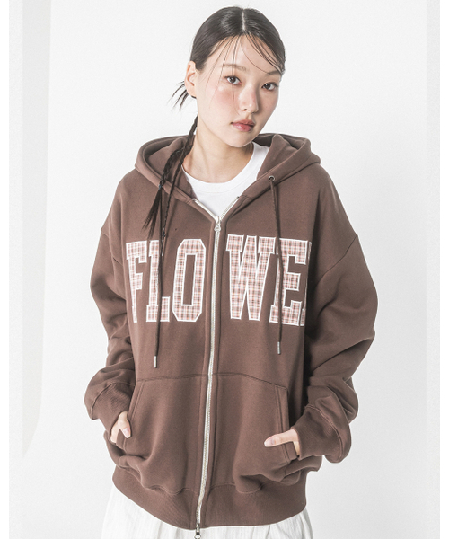 HAVISM(ヘビズム)の「CHECK PATCH FLOWER ZIP UP HOOD(BROWN)(パーカー・レディース・その他・ONE SIZE)」の4枚目の写真